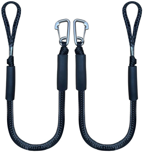 Mooring Rope Boat Equipment - 2 Pieces - Extendable 1.2 - 1.7M - Mooring Rope for Boats - Black - Mooring Rope - Boat Rope - Boat Accessories for Boats Dock - Dock Line with Hooks - For Boats, Kayaks, Jet Skis, Pontoons, Canoes