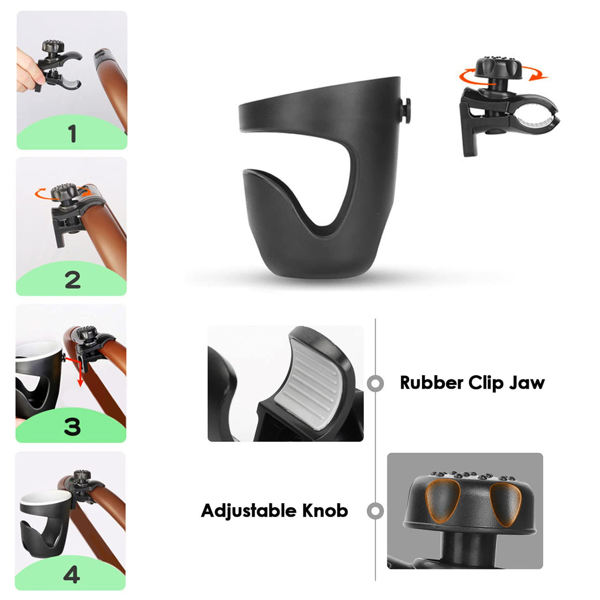 360° Adjustable Clamp-On Boat Drink Holder — Universal Railing Cup Holder (No-Drill, ABS)