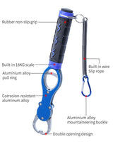Aluminium Alloy Fish Control & Weighing Tool – Curved Jaw Anti-slip Lock, 18KG Instant Reading Scale | Red