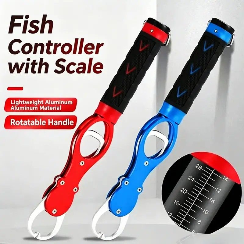 Aluminium Alloy Fish Control & Weighing Tool – Curved Jaw Anti-slip Lock, 18KG Instant Reading Scale | Blue