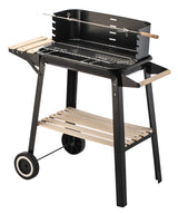 Charcoal Grill BBQ with Manual Rotisserie Stick on Trolley Stand