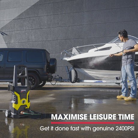 JET-USA RX530 Electric High Pressure Washer, 2400PSI 3 Nozzles, Brush Head Cleaner, Detergent Bottle