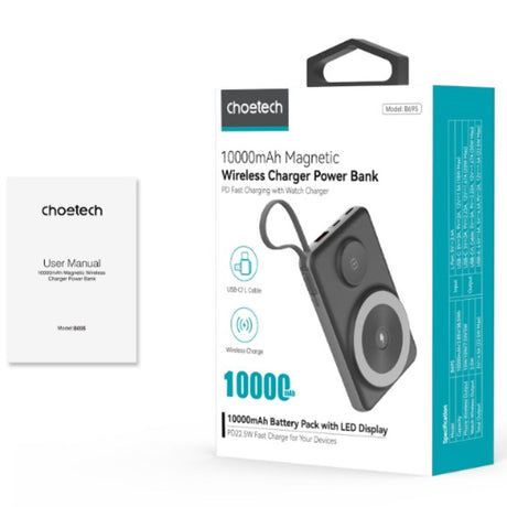 CHOETECH B695-BK 10000mAh 22.5W USB-A + USB-C x 2 + MagLeap Wireless Charge Power Bank Black