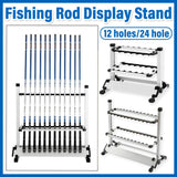 12/24 Hole Multi Functional Fishing Rod Holder Storage Rack Display Organizer - 12Holes