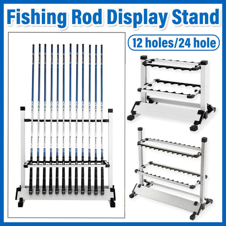 12/24 Hole Multi Functional Fishing Rod Holder Storage Rack Display Organizer - 12Holes