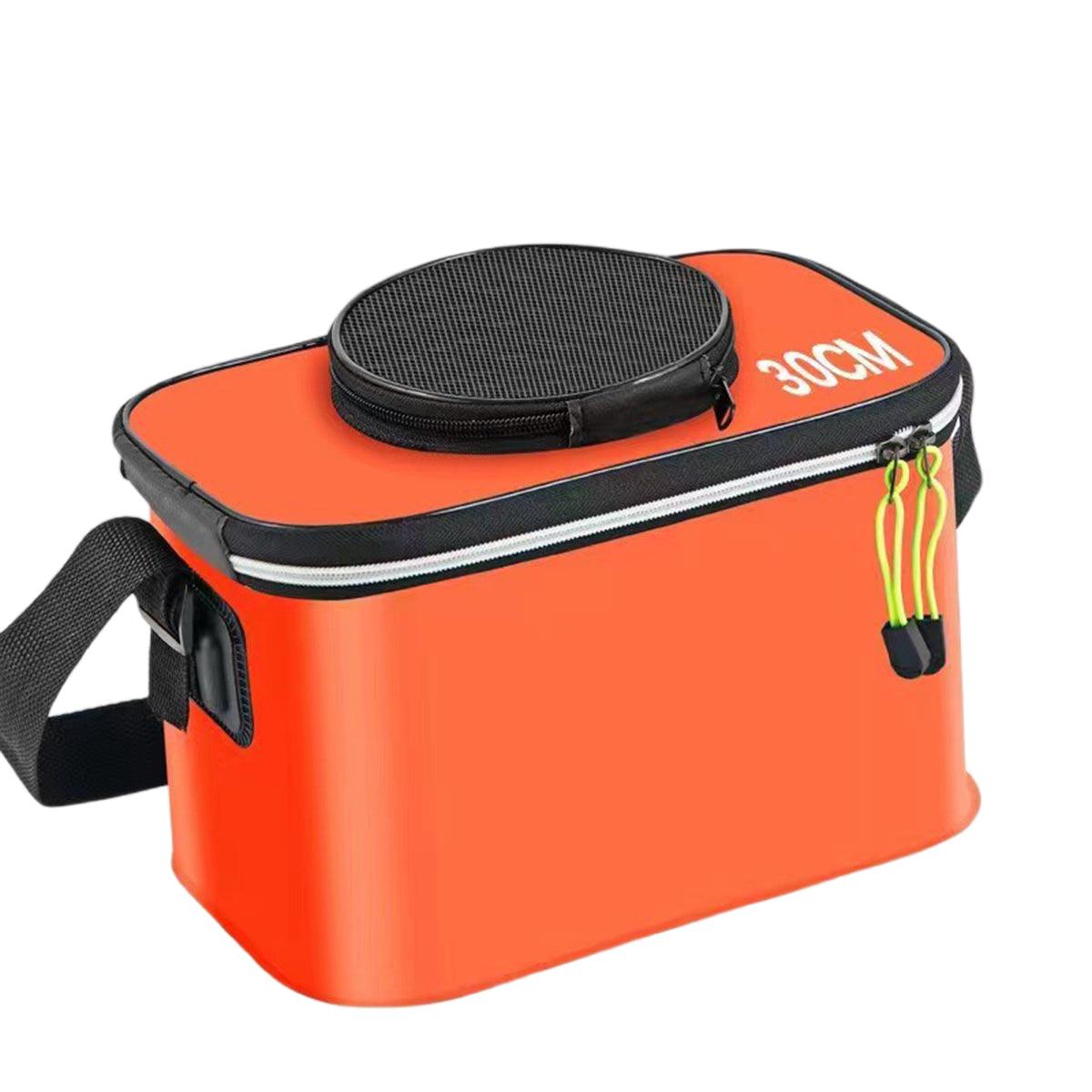 Portable Folding EVA Fishing Bucket Multi Use Live Fish Container with Strap - Black-35cm