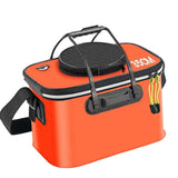 Portable Folding EVA Fishing Bucket Multi Use Live Fish Container with Strap - Black-35cm