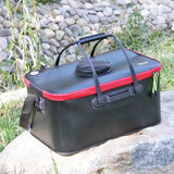 Portable Folding EVA Fishing Bucket Multi Use Live Fish Container with Strap - Black-40cm