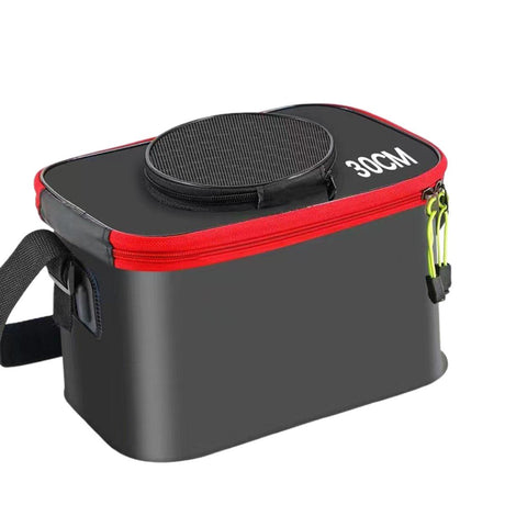 Portable Folding EVA Fishing Bucket Multi Use Live Fish Container with Strap - Black-40cm