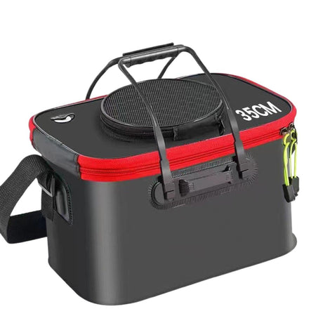 Portable Folding EVA Fishing Bucket Multi Use Live Fish Container with Strap - Black-45cm