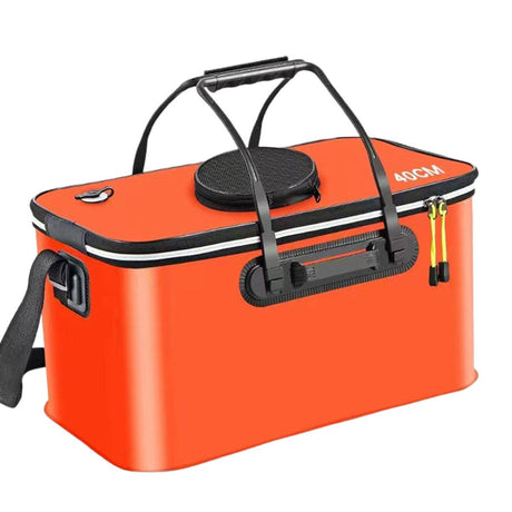 Portable Folding EVA Fishing Bucket Multi Use Live Fish Container with Strap - Orange-50cm