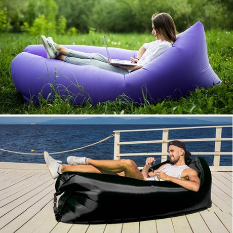 Fast Inflatable Lazy Lounge Air Sofa Bed Camping Beach Hangout Sleeping Bag - Yellow