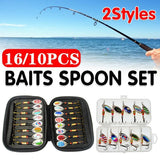 10/16PCS Fishing Lure Spinners Baits Spoon Set with Tackle Bag Trout Bass Tackle - A(16PCS)