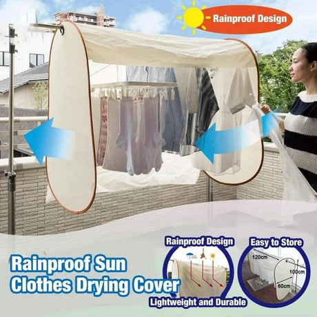 Beige Outdoor Clothes Drying Cover - Dustproof Rainproof Sun Protection - Beige