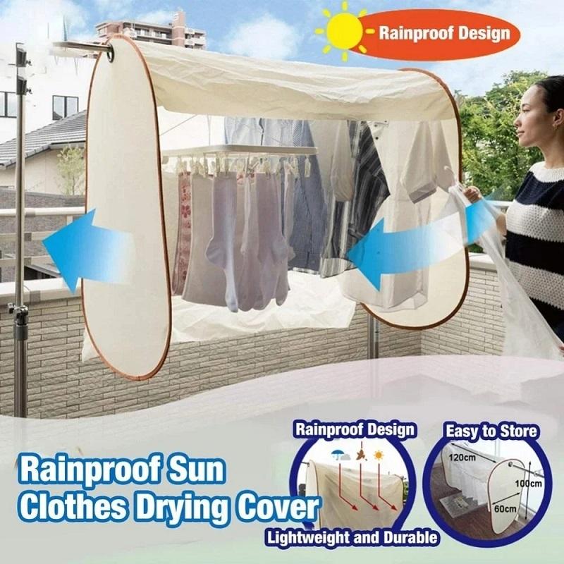 Beige Outdoor Clothes Drying Cover - Dustproof Rainproof Sun Protection - Lengthen Beige