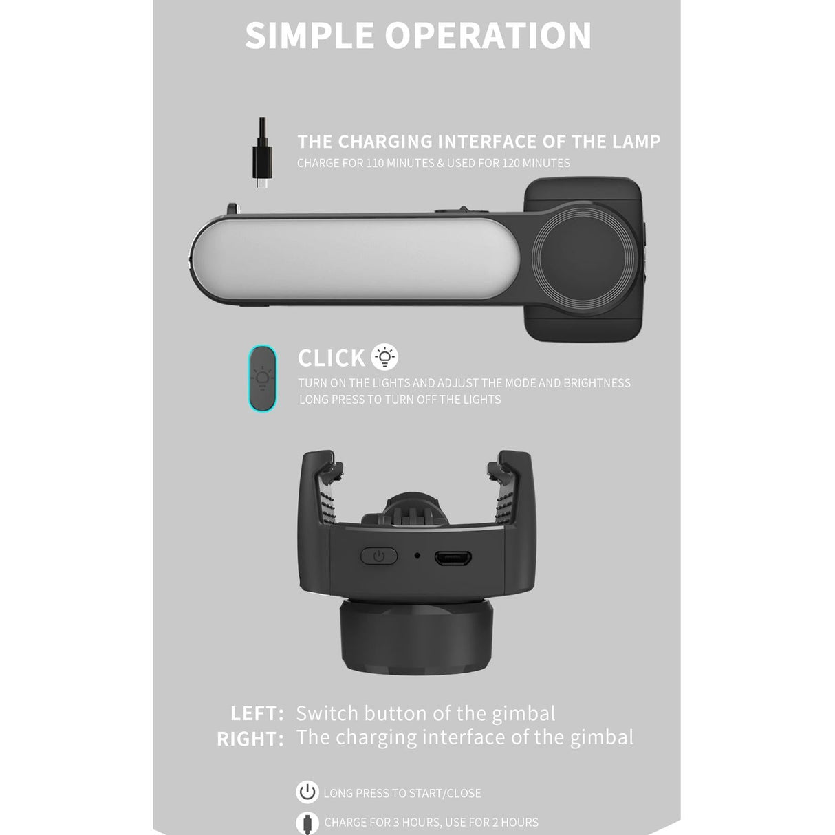 Mini Folding Gimbal Stabilizer with Tripod - White