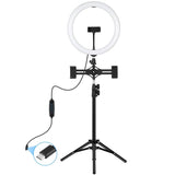 11.8 Led Ring Light Kit with Tripod & Dual Phone Brackets - 3 Modes Dual Colour Temperature Curved Surface Type-c - Black