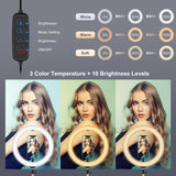 11.8 Led Ring Light Kit with Tripod & Dual Phone Brackets - 3 Modes Dual Colour Temperature Curved Surface Type-c - Black