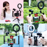 Vlogging Live Broadcast Smartphone Video Rig With 4.7 Inch Ring Led Selfie Light Kit And Cold Shoe Tripod Head - Blue