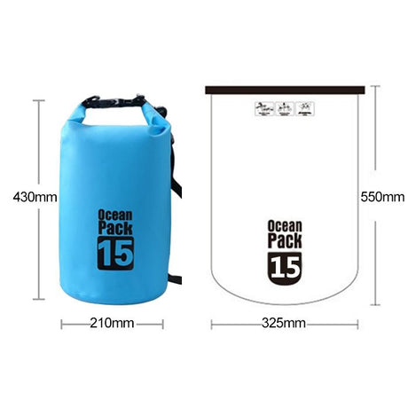 Waterproof Single Shoulder Bag Dry Sack 15L Capacity - Sky Blue