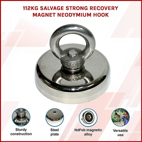 112Kg Salvage Strong Recovery Magnet Neodymium Hook