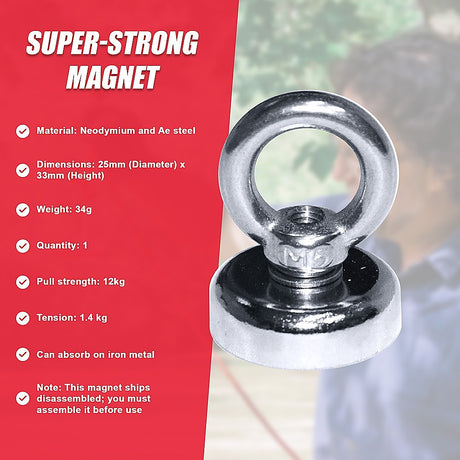 12Kg SALVAGE Strong MAGNET N52 Neodymium Eyebolt Circular Ring