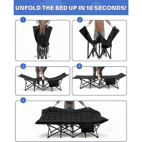 Camping Bed Elevated Cot with Mattress – Foldable Outdoor Sleeping Bed for Adults