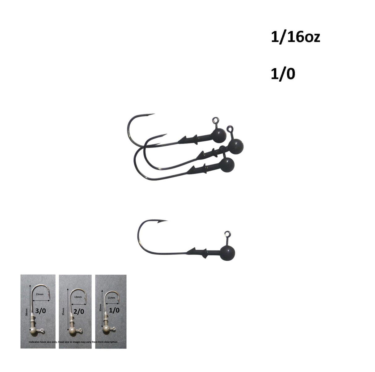 Vike 3/16 oz Round Jig Head with a Size 1/0 Hook Tungsten, 3 pack