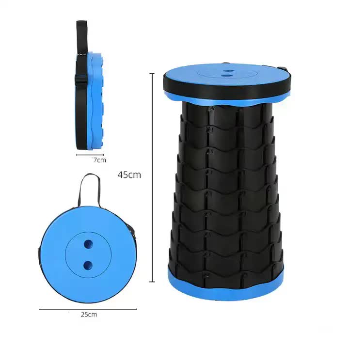 Portable Collapsible Telescopic Stool - Foldable, Lightweight, Adjustable, and Compact Camping Chair (Blue-Black)