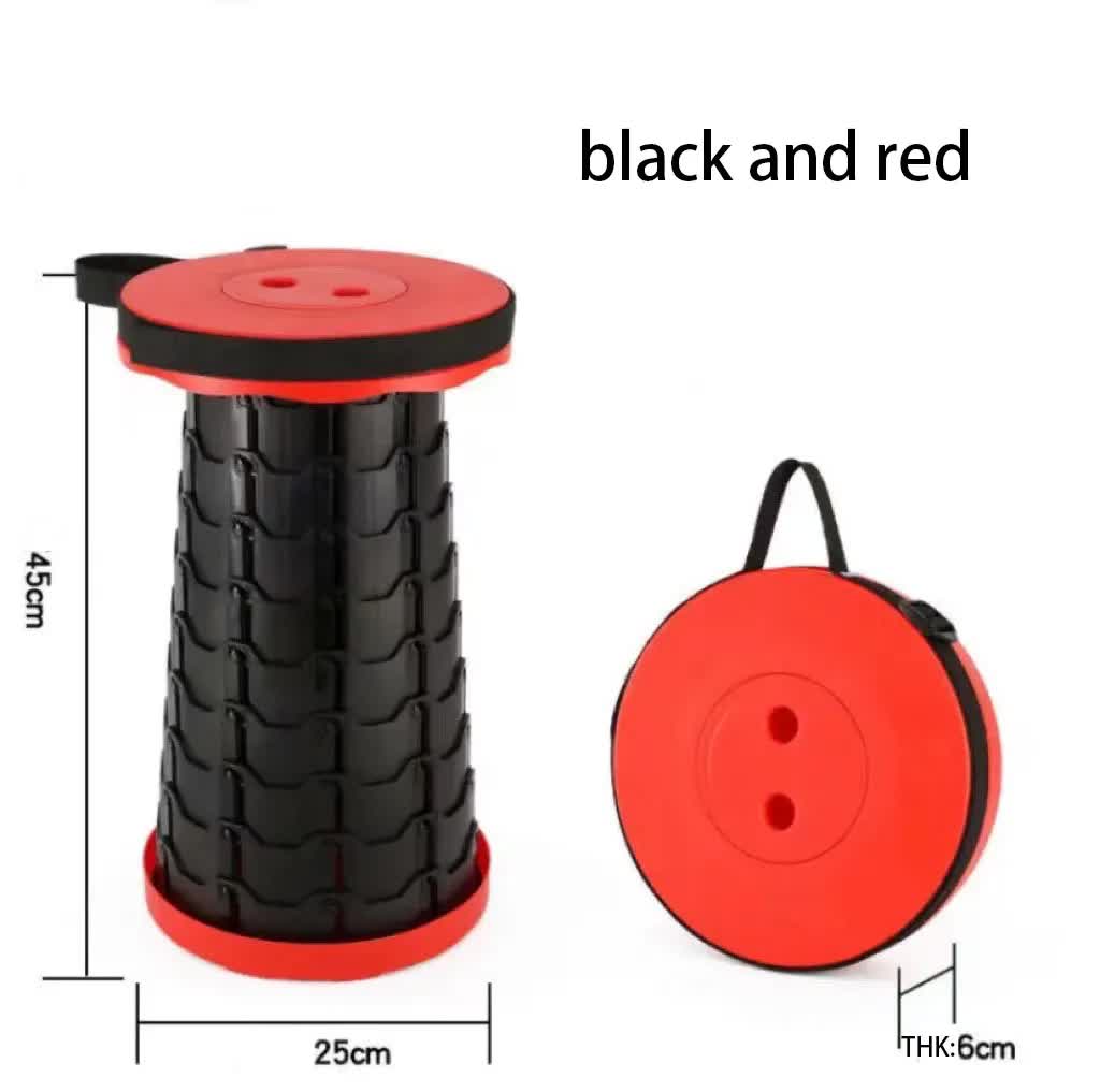 Portable Collapsible Telescopic Stool - Foldable, Lightweight, Adjustable, and Compact Camping Chair (Red-black)