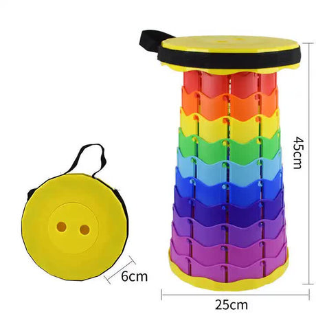 Rainbow Telescopic Stool - Collapsible, Portable, Foldable, and Adjustable Compact Chair (Yellow-Top)