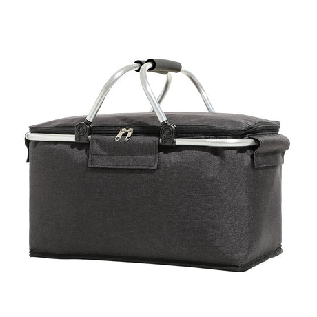 Insulated Picnic Basket with Aluminum Frame - Portable Collapsible Cooler Bag 18L 40*20*23cm(Black)