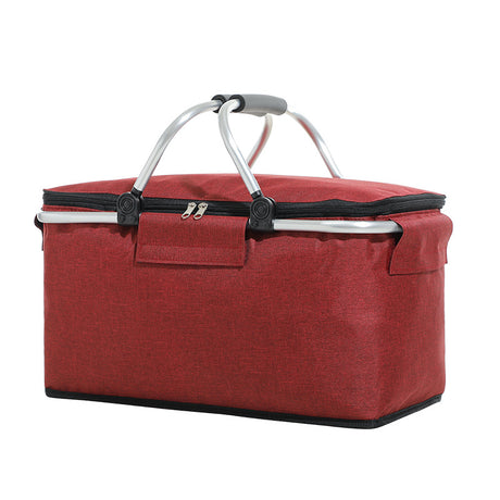 Insulated Picnic Basket with Aluminum Frame - Portable Collapsible Cooler Bag 18L 40*20*23cm(Wine Red)