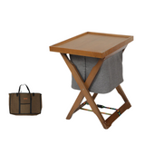 Foldable Wooden Laundry Cart with Detachable Fabric Storage Bag – Walnut Color 45x37x53cm