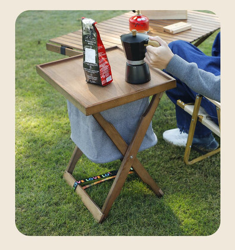 Foldable Wooden Laundry Hamper with Removable Tray and Storage Bag - Natural Wood Finish - Wood Colour