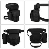 Black Outdoor Tactical Military Leg Bag - Durable Multi-Pocket Utility Waist Pack