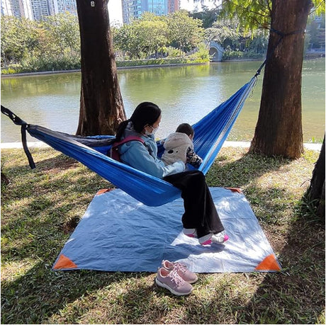 Grey And Orange Portable Waterproof Camping Mat - Foldable Picnic and Beach Blanket