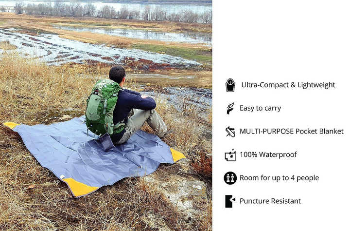 Grey And Orange Portable Waterproof Camping Mat - Foldable Picnic and Beach Blanket