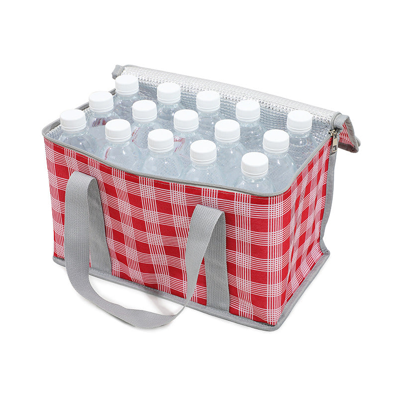 2PCS Yellow Insulated Picnic Lunch Bag with Checkered Design, Thermal Storage for Hot and Cold Items