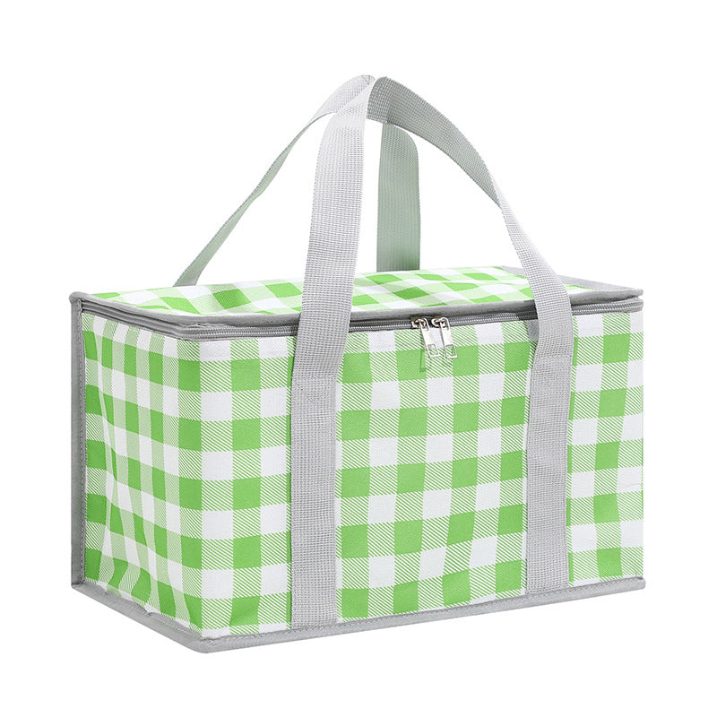 2PCS Green Insulated Picnic Lunch Bag with Checkered Design, Thermal Storage for Hot and Cold Items