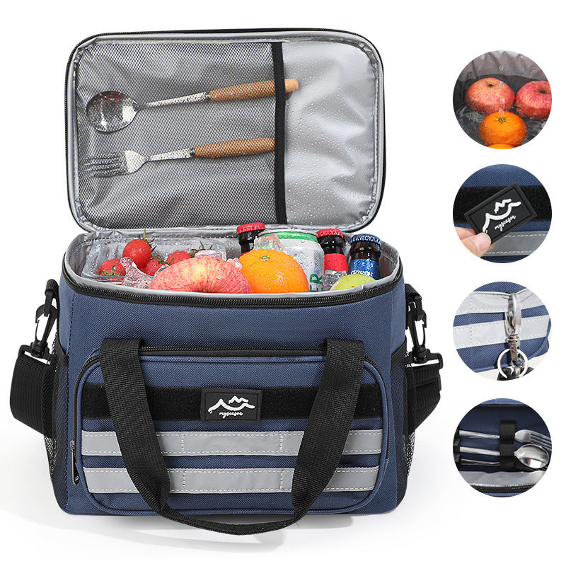 Black 18L Large Capacity Outdoor Insulated Cooler Bag - Portable Picnic Ice Pack with Shoulder Strap