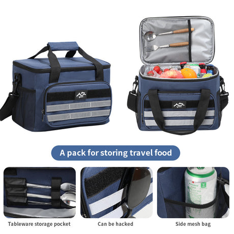 Black 18L Large Capacity Outdoor Insulated Cooler Bag - Portable Picnic Ice Pack with Shoulder Strap