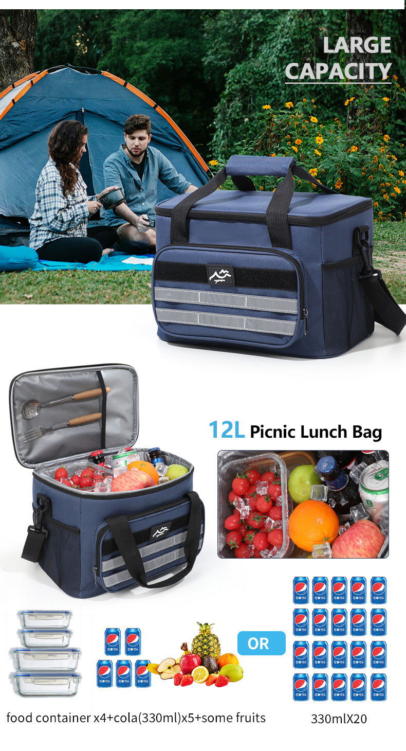 Black 18L Large Capacity Outdoor Insulated Cooler Bag - Portable Picnic Ice Pack with Shoulder Strap