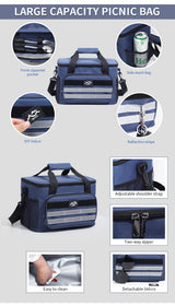 Black 18L Large Capacity Outdoor Insulated Cooler Bag - Portable Picnic Ice Pack with Shoulder Strap