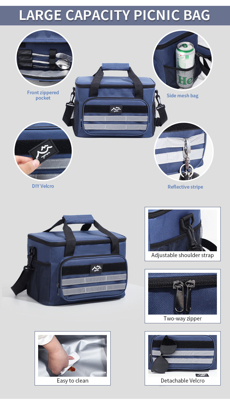 Dark Blue 18L Large Capacity Outdoor Insulated Cooler Bag - Portable Picnic Ice Pack with Shoulder Strap