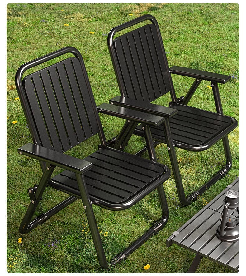 Black Portable Folding Chair - Outdoor Beach and Camping Recliner