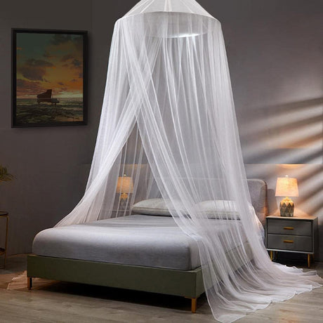 White Hanging Princess Bed Canopy Mosquito Net - Dome Bedding for Dorm Rooms & Bedrooms (Fits 1.5m-1.8m Beds)