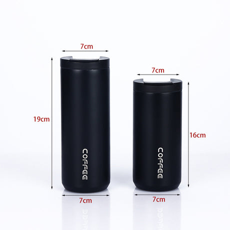 Black Sleek Insulated Stainless Steel Coffee Tumbler Set (400ml & 500ml) - One-Touch Lid Travel Mugs