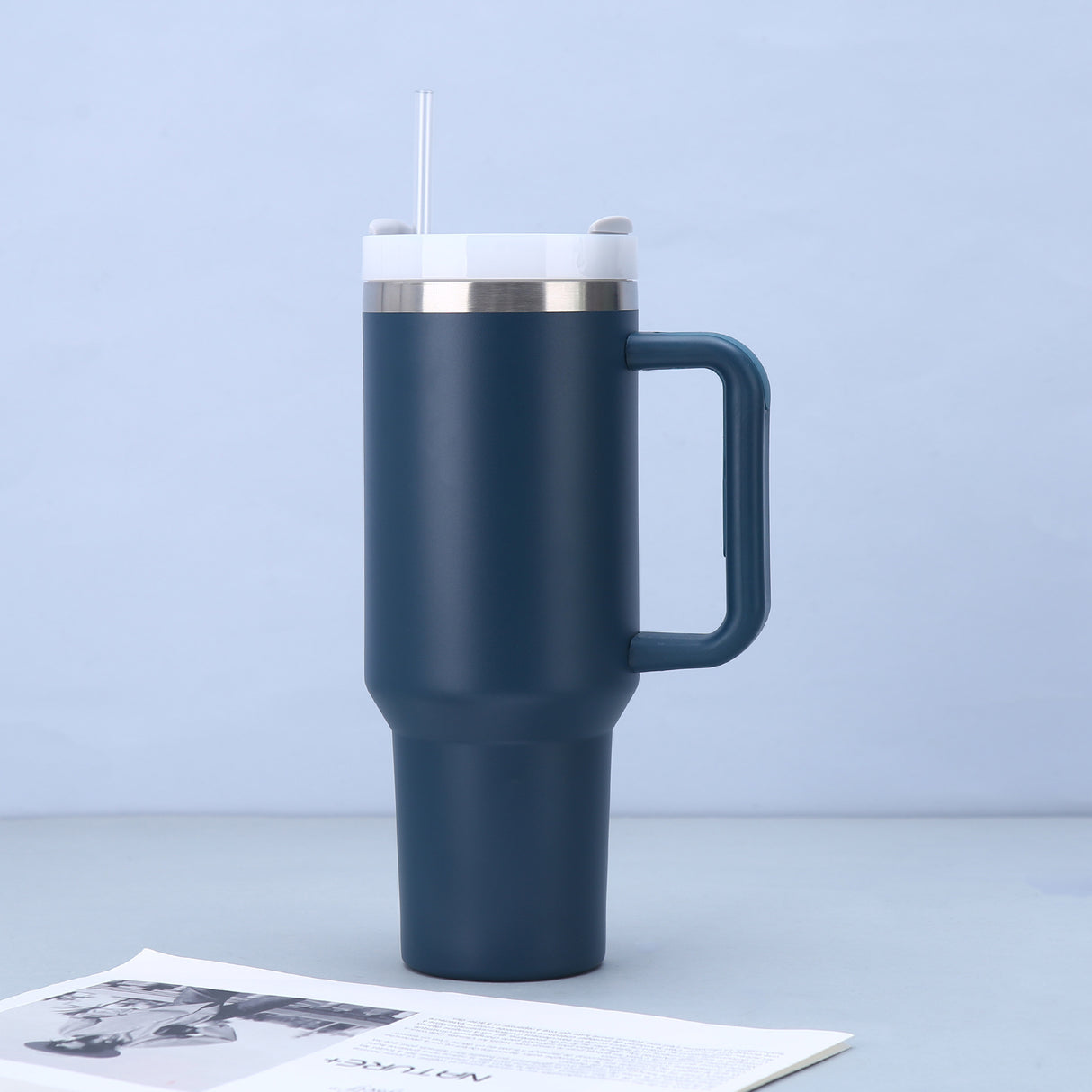 Navy Blue 40oz Stainless Steel Tumbler with Handle & Straw - Large Capacity Insulated Travel Mug