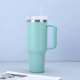 Eucalyptus Green 40oz Stainless Steel Tumbler with Handle & Straw - Large Capacity Insulated Travel Mug